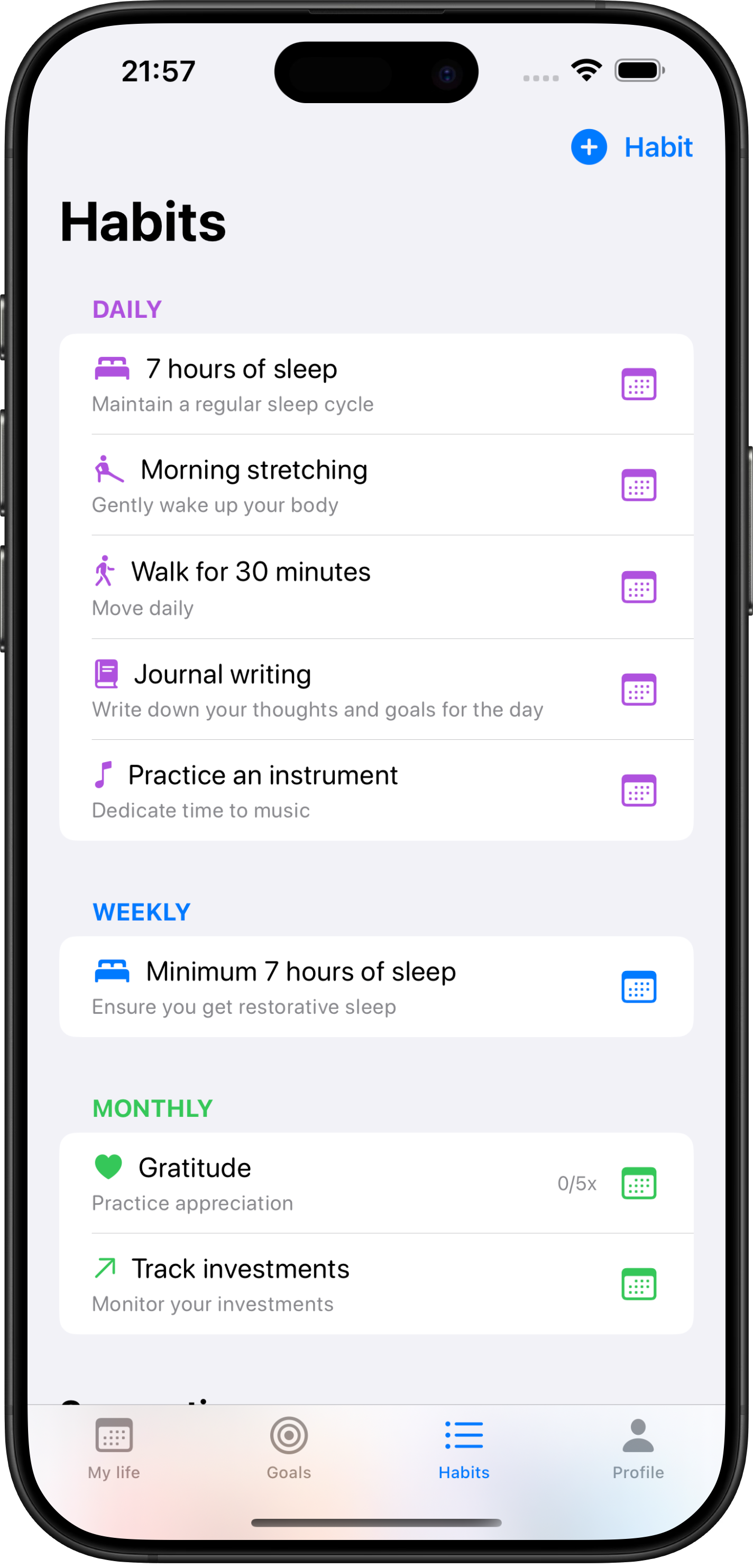 WeeksLife App Goals